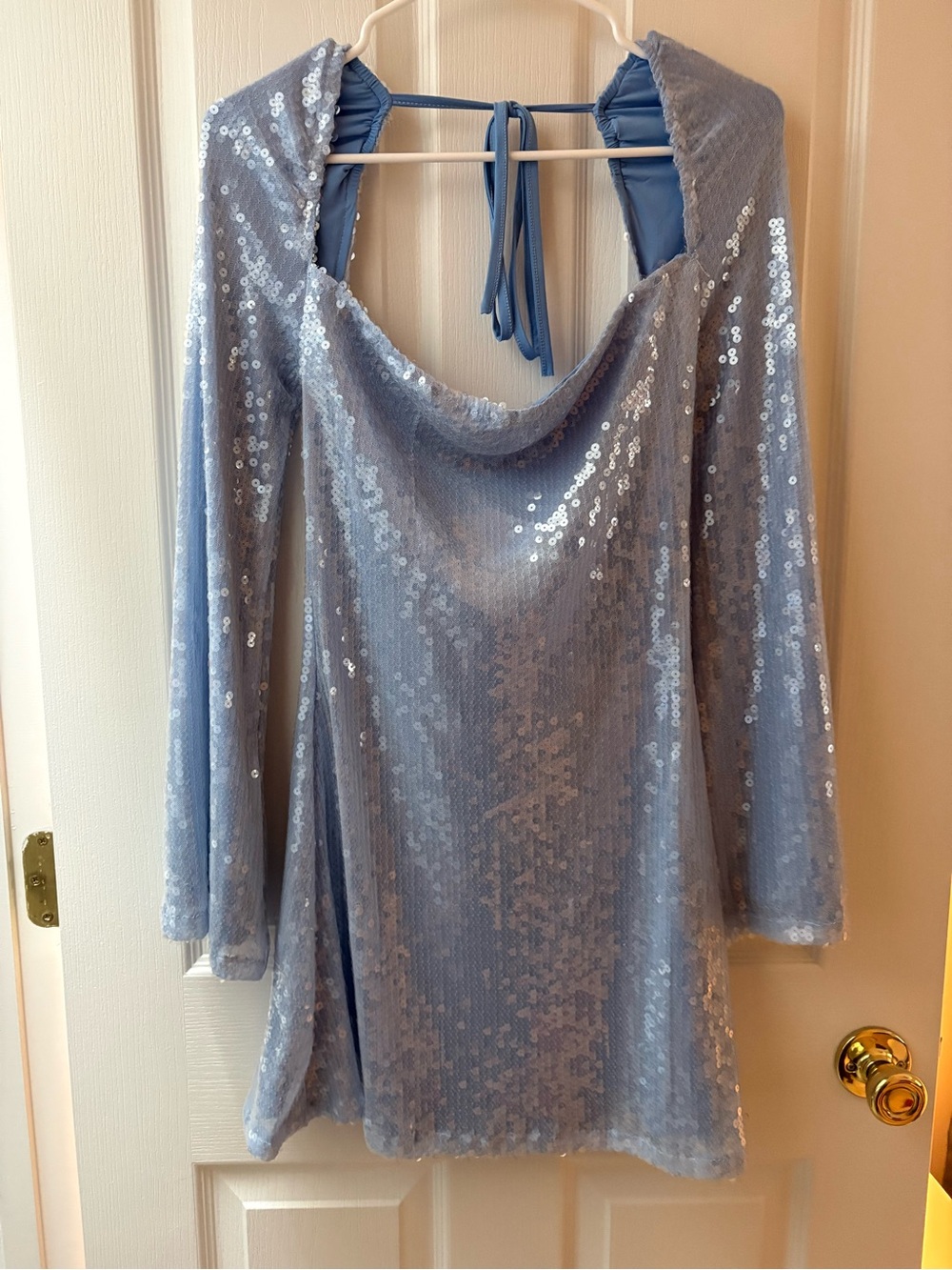 Beginning Boutique Light Blue Sequin Long Sleeve Mini Dress